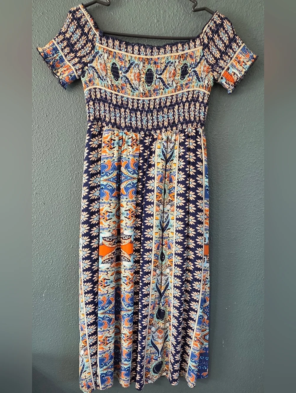 Women's Dress Boho Floral Print Off Shoulder Split Long A Line Beach Sun dress - Picture 2 of 8